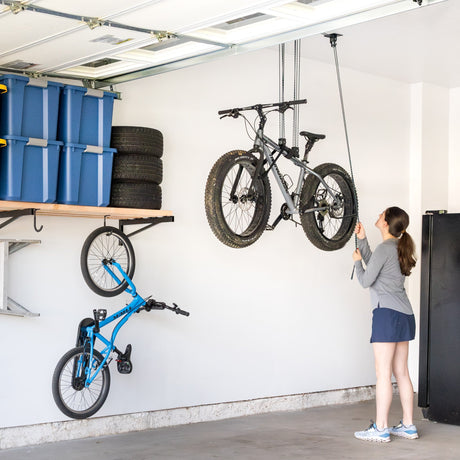 Heavy Duty Bike Hoist | Easy-Lift Overhead Bicycle Storage-Ceiling-Grease Monkey Garage