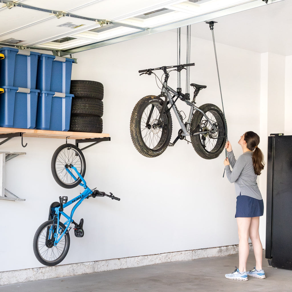 Heavy Duty Bike Hoist | Easy-Lift Overhead Bicycle Storage-Ceiling-Grease Monkey Garage