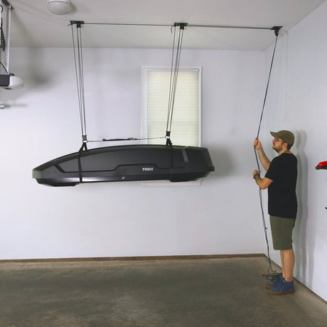 Heavy Duty Cargo Box Hoist Garage Ceiling Storage Hoist | Holds up to 150 lbs | 18' Lift-Ceiling-Grease Monkey Garage