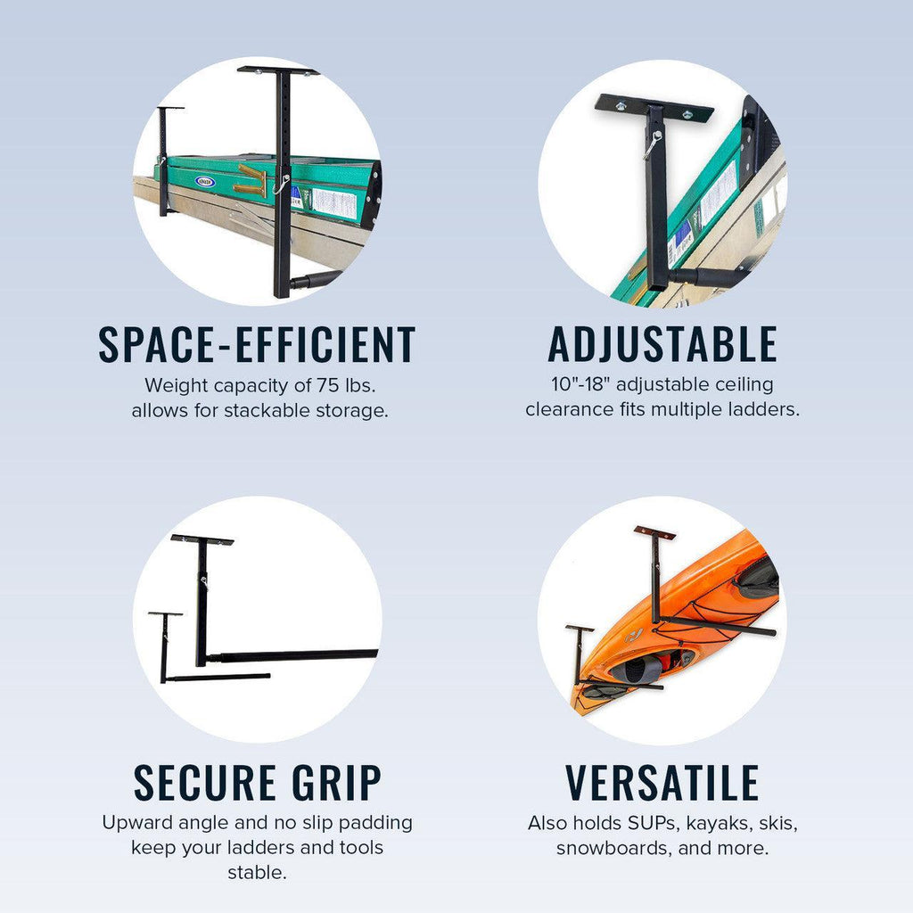 Hi-Port 2 | Ladder Adjustable Ceiling Storage Rack | Single | Holds 75 lbs-Ceiling-Grease Monkey Garage