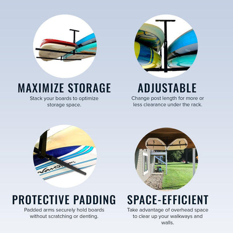 Hi-Port 2 | SUP & Surfboard Adjustable Ceiling Storage Rack | Double | Holds 150 lbs-Ceiling-Grease Monkey Garage