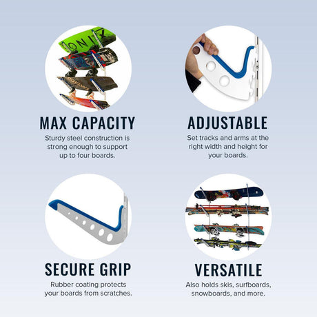 High Rock Wakeboard Storage | Adjustable XSR | 4 Level | White-Wall Mounted-Grease Monkey Garage
