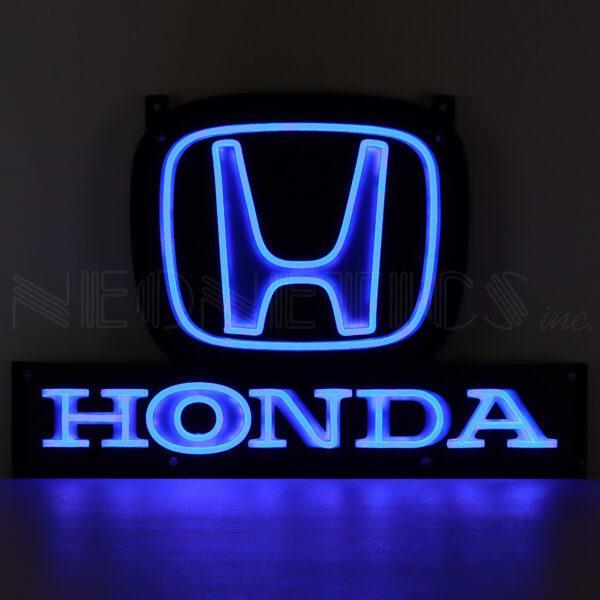Honda Blue H Logo LED Flex-Neon Sign in Steel Can-Grease Monkey Garage
