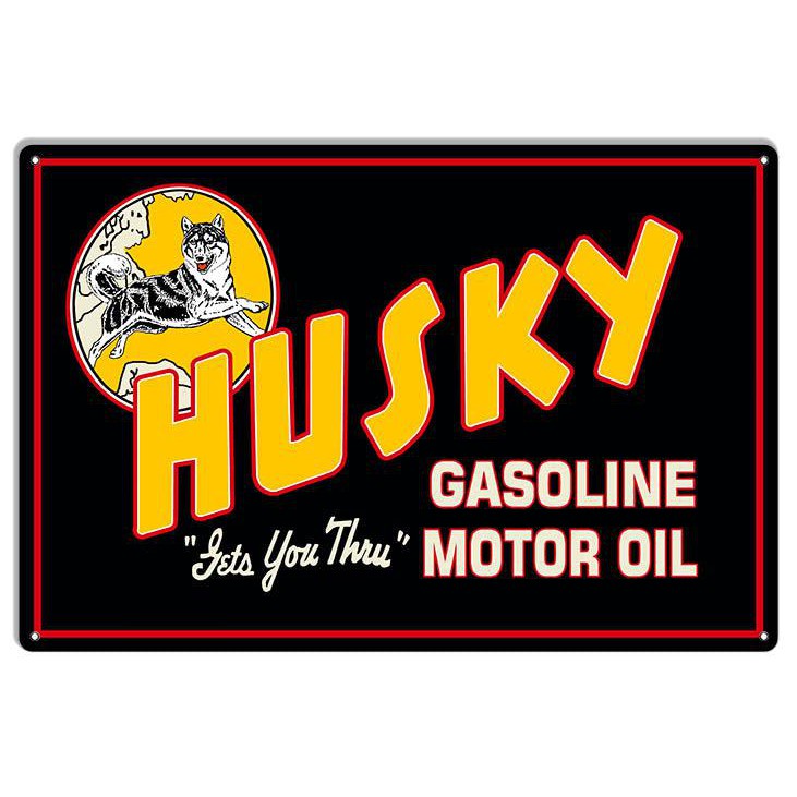 Husky Gasoline and Motor Oil Metal Sign-Metal Signs-Grease Monkey Garage