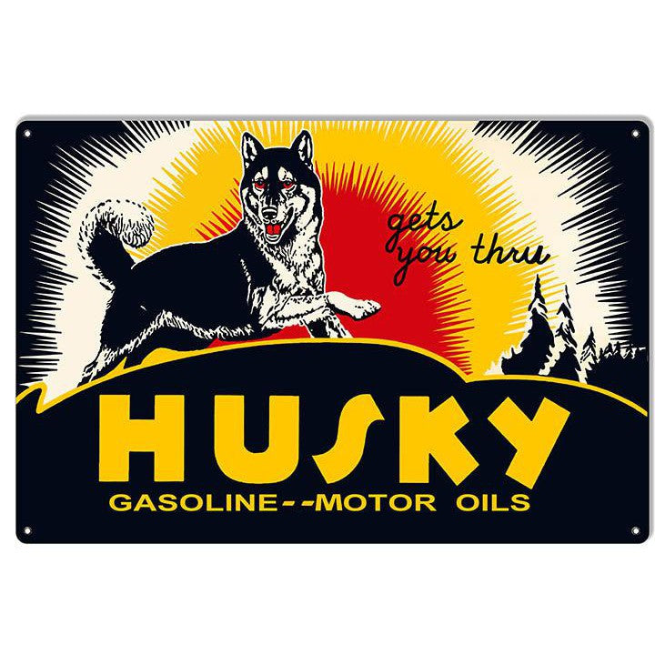 Husky Gasoline and Motor Oil Metal Sign-Metal Signs-Grease Monkey Garage