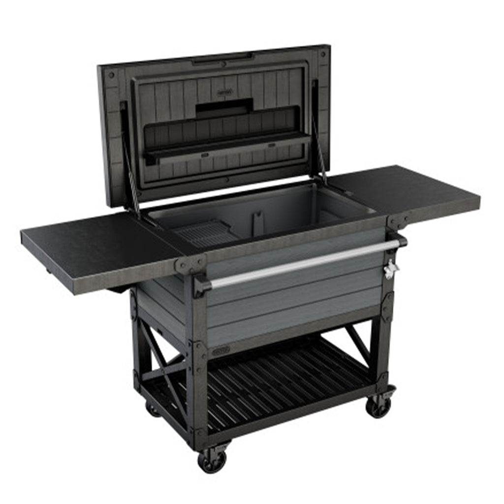 Keter Outdoor Patio Cooler Ice Chest, Insulated Beverage Bar Cart w/Wheels, Gray-*Furniture | Carts & Islands-Grease Monkey Garage