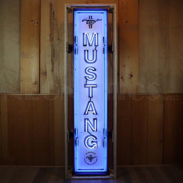 Mustang Vertical Neon Sign in Steel Can (72")-Neon Signs-Grease Monkey Garage