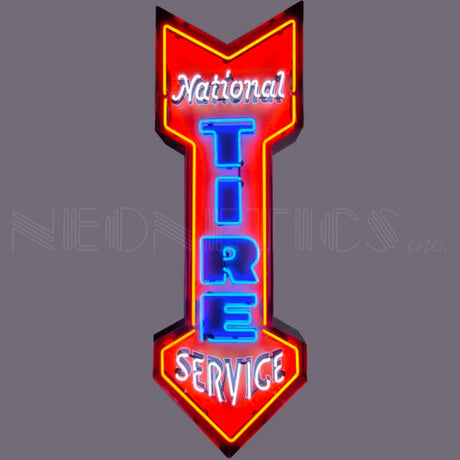 National Tire Service Neon Sign in Steel Can-Neon Signs-Grease Monkey Garage