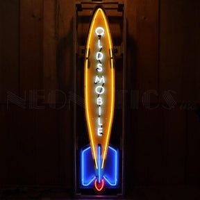 Oldsmobile Rocket Neon Sign in Steel Can (72")-Neon Signs-Grease Monkey Garage