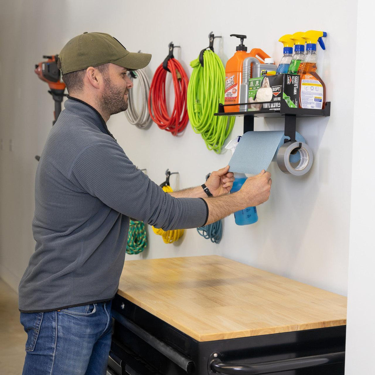 Quick Clean Paper Towel Holder and Wall Shelf-Wall Mounted-Grease Monkey Garage