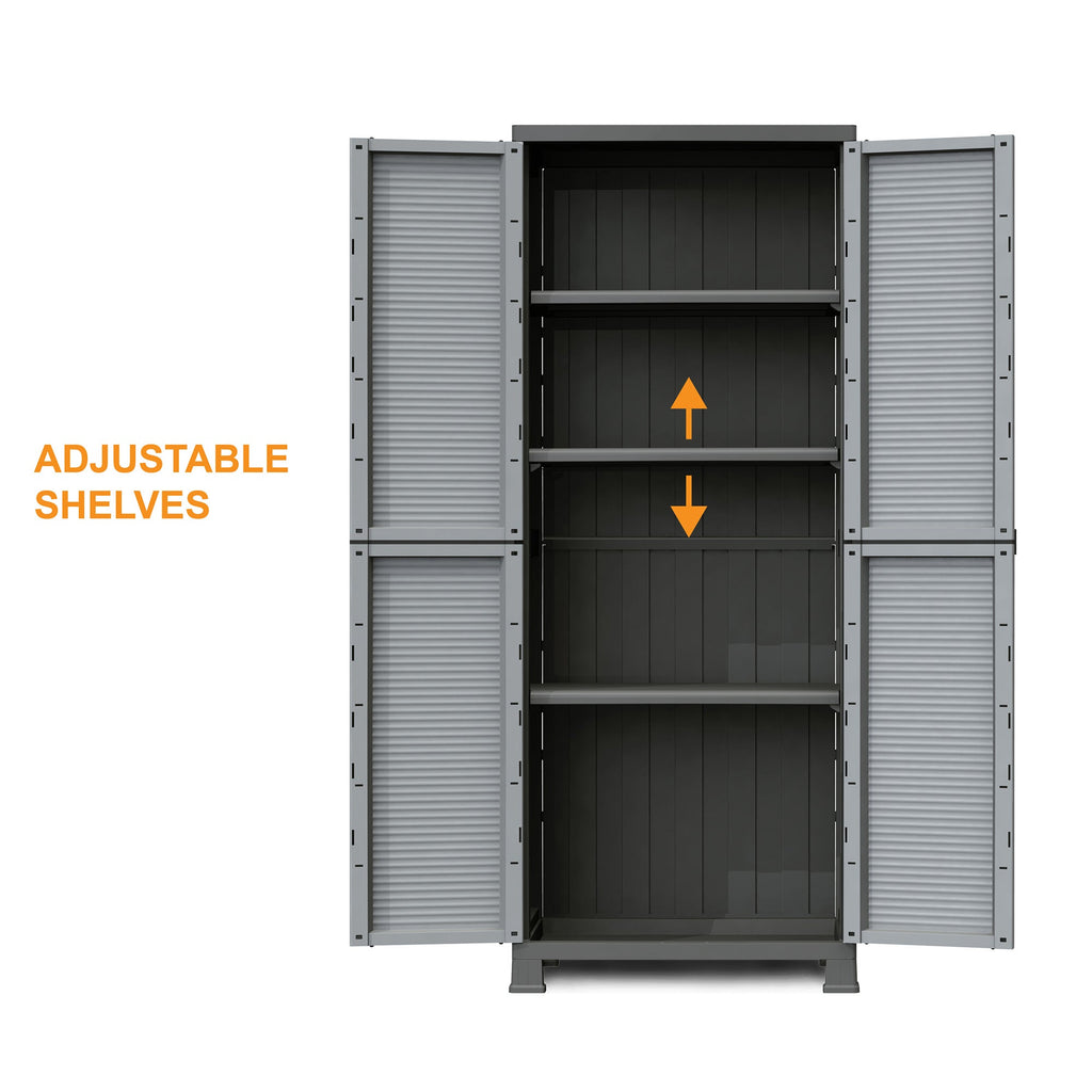 RAM Quality Products PRESTIGE UTILITY 3 Shelf Lockable Storage Cabinet, Gray-*Furniture | Cabinets & Storage | Storage Cabinets & Lockers-Grease Monkey Garage