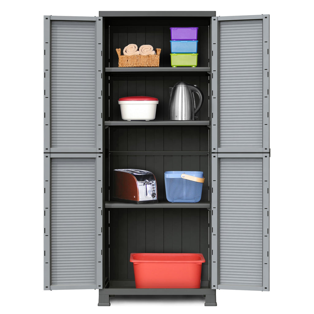 RAM Quality Products PRESTIGE UTILITY 3 Shelf Lockable Storage Cabinet, Gray-*Furniture | Cabinets & Storage | Storage Cabinets & Lockers-Grease Monkey Garage
