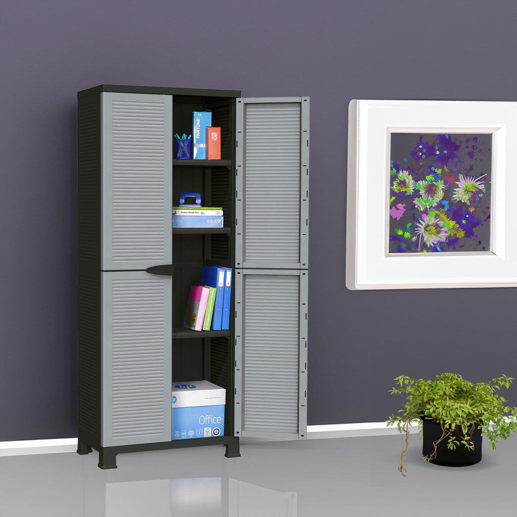 RAM Quality Products PRESTIGE UTILITY 3 Shelf Lockable Storage Cabinet, Gray-*Furniture | Cabinets & Storage | Storage Cabinets & Lockers-Grease Monkey Garage
