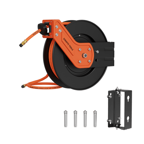 Retractable Air Hose Reel-Alloy Steel Reel-3/8in-Retractable Air Hose Reel-Grease Monkey Garage