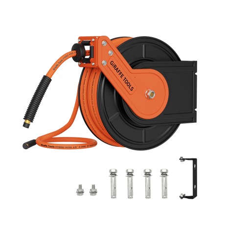 Retractable Air Hose Reel-Alloy Steel Reel-3/8in-Retractable Air Hose Reel-Grease Monkey Garage