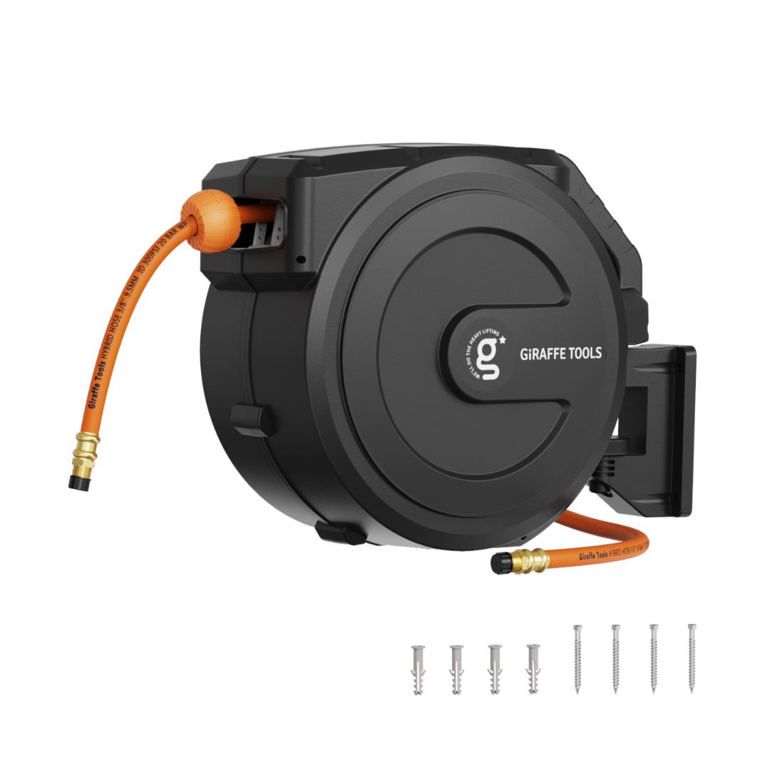 Retractable Air Hose Reel-PP Housing-3/8in-50ft-Retractable Air Hose Reel-Grease Monkey Garage