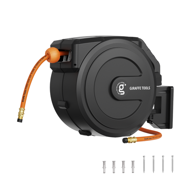 Retractable Air Hose Reel-PP Housing-3/8in-50ft-Retractable Air Hose Reel-Grease Monkey Garage