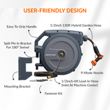 Retractable Garden Hose Reel-1/2in-130ft-Retractable Garden Hose Reel-Grease Monkey Garage