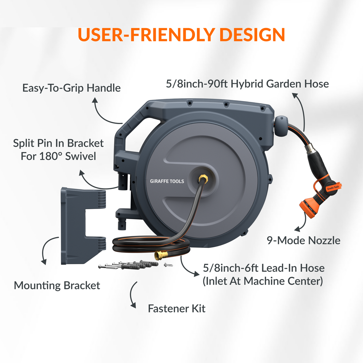 Retractable Garden Hose Reel-5/8in-90ft-Retractable Garden Hose Reel-Grease Monkey Garage