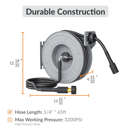 Retractable Pressure Hose Reel-1/4in-Retractable Pressure Hose Reel-Grease Monkey Garage
