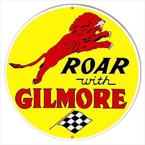 Roar with Gilmore Gasoline Metal Sign-Metal Signs-Grease Monkey Garage
