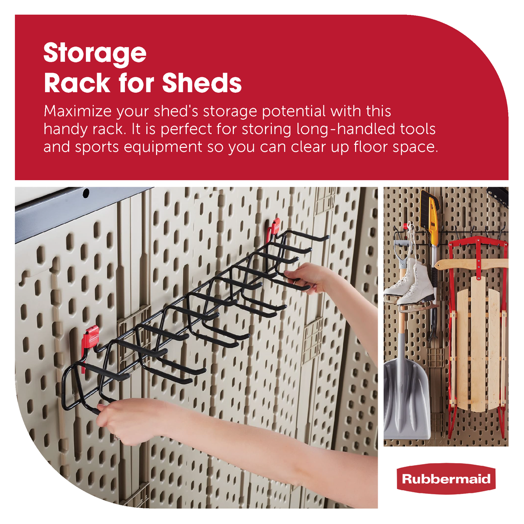 Rubbermaid 34 Inch Heavy Duty Garden Tool and Sports Storage Rack for Sheds-*Hardware | Hardware Accessories | Tool Storage & Organization | Tool Organizer Liners & Inserts-Grease Monkey Garage