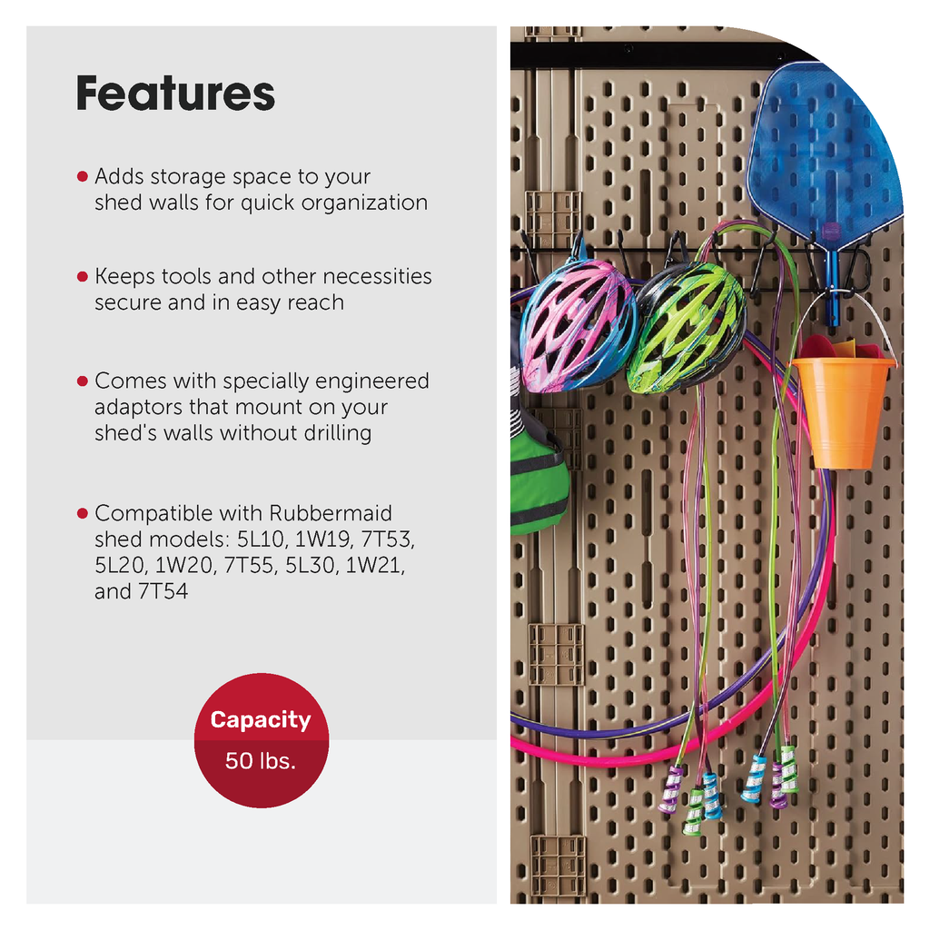 Rubbermaid 34 Inch Heavy Duty Garden Tool and Sports Storage Rack for Sheds-*Hardware | Hardware Accessories | Tool Storage & Organization | Tool Organizer Liners & Inserts-Grease Monkey Garage