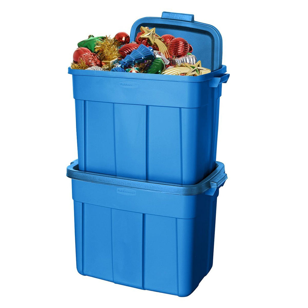 Rubbermaid Roughneck 25 Gal Stackable Storage Container, Heritage Blue (4 Pack)-Home & Garden | Household Supplies | Storage & Organization | Household Storage Containers-Grease Monkey Garage