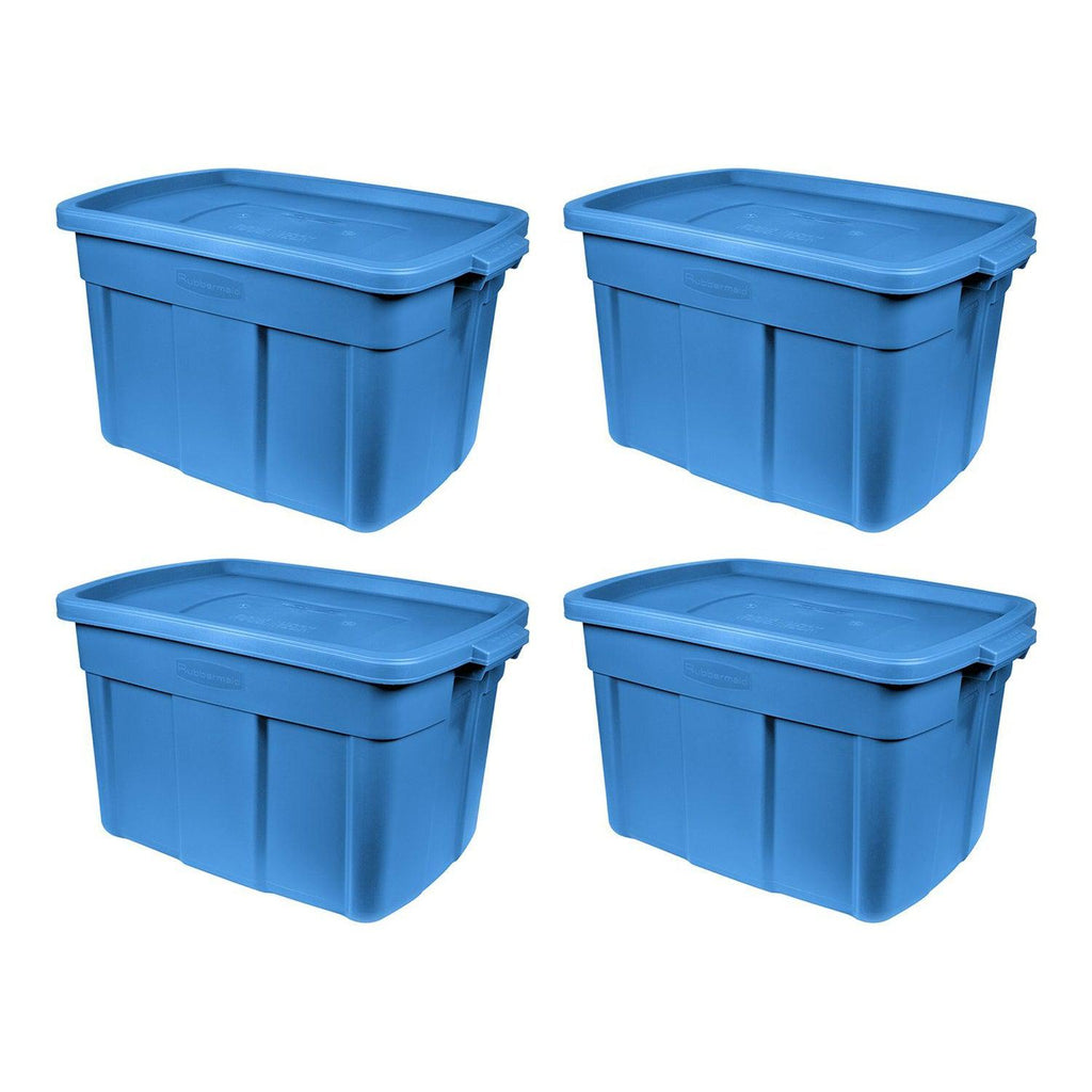 Rubbermaid Roughneck 25 Gal Stackable Storage Container, Heritage Blue (4 Pack)-Home & Garden | Household Supplies | Storage & Organization | Household Storage Containers-Grease Monkey Garage