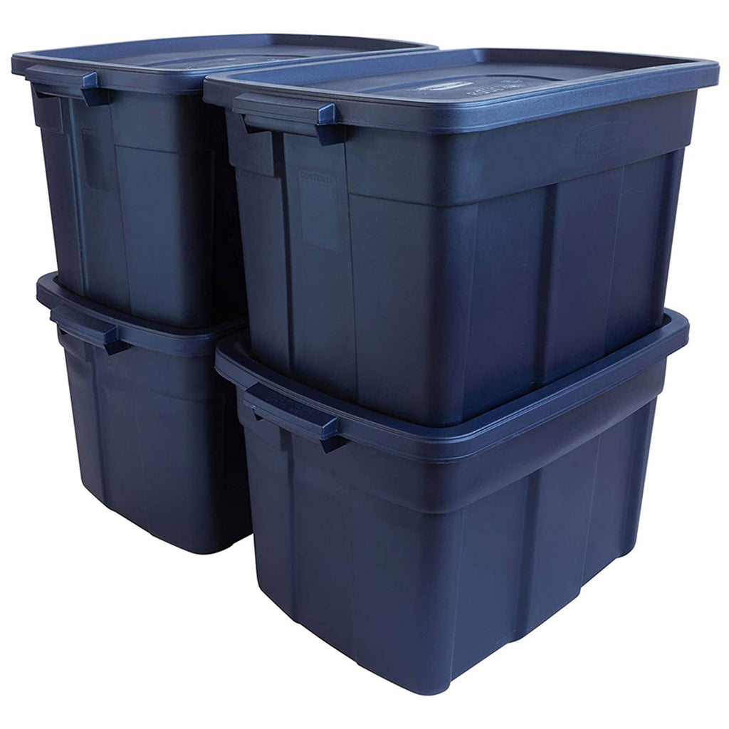 Rubbermaid Roughneck 25 Gallon Stackable Storage Container, Dark Indigo, 4 Pack-*Home&Garden | Household Supplies | Storage & Organization | Household Storage Containers-Grease Monkey Garage
