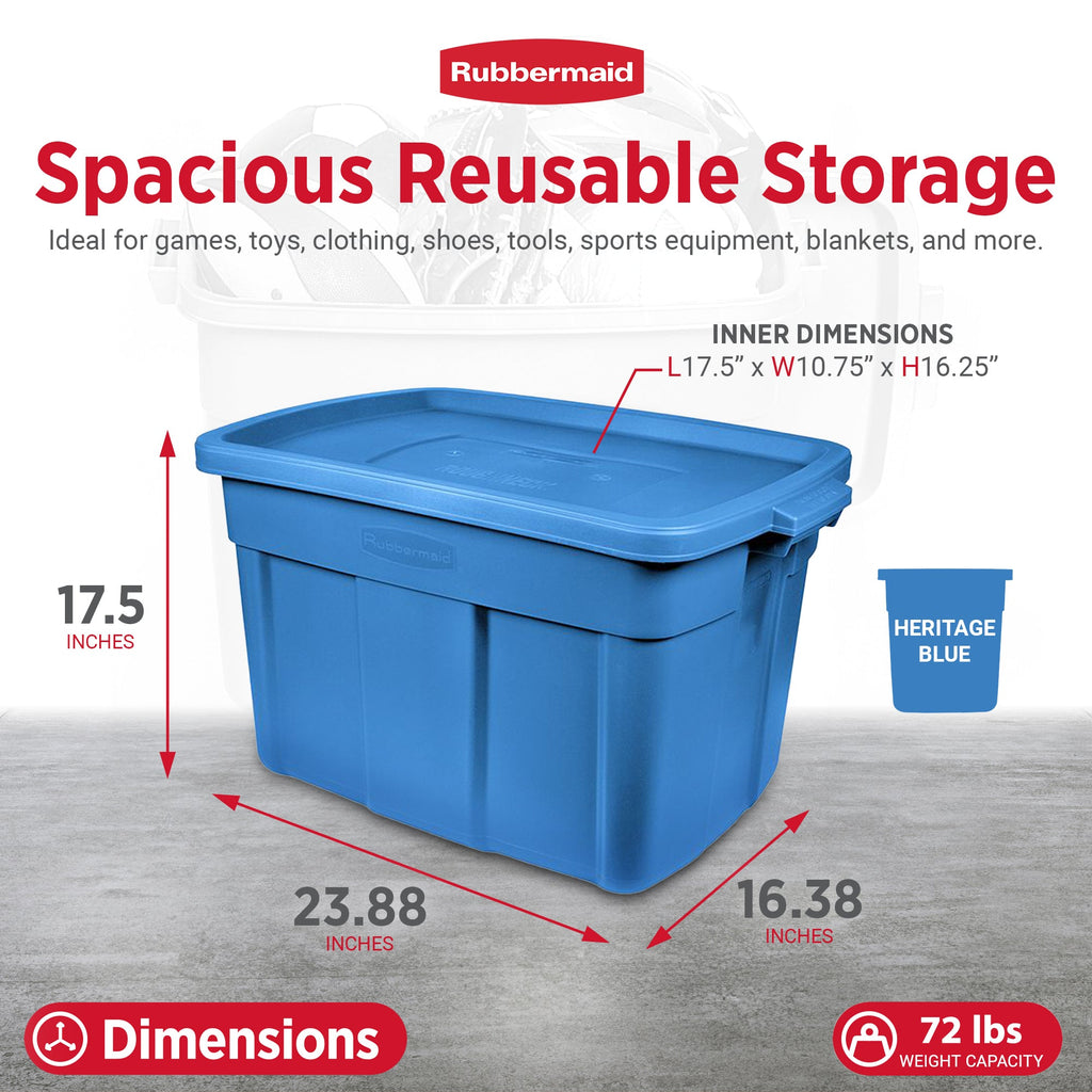 Rubbermaid Roughneck Tote 18 Gallon Storage Container, Heritage Blue (6 Pack)-*Home&Garden | Household Supplies | Storage & Organization | Household Storage Containers-Grease Monkey Garage