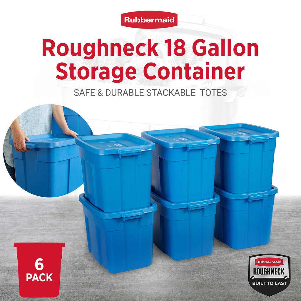 Rubbermaid Roughneck Tote 18 Gallon Storage Container, Heritage Blue (6 Pack)-*Home&Garden | Household Supplies | Storage & Organization | Household Storage Containers-Grease Monkey Garage