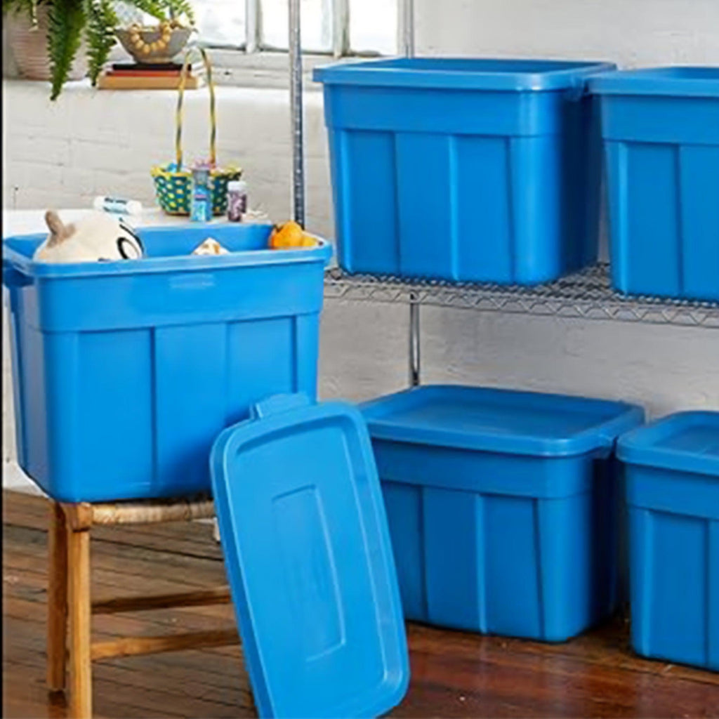 Rubbermaid Roughneck Tote 18 Gallon Storage Container, Heritage Blue (6 Pack)-*Home&Garden | Household Supplies | Storage & Organization | Household Storage Containers-Grease Monkey Garage
