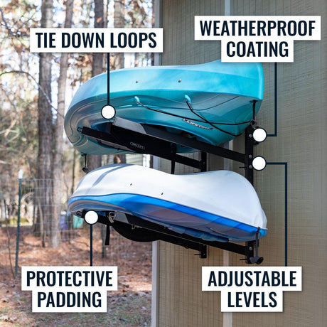 Shenandoah Kayak Storage | Outdoor Adjustable Rack | 2 Levels-Wall Mounted-Grease Monkey Garage