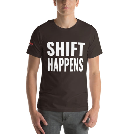 Shift Happens Unisex T-Shirt-Grease Monkey Garage