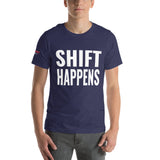 Shift Happens Unisex T-Shirt-Grease Monkey Garage