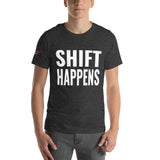 Shift Happens Unisex T-Shirt-Grease Monkey Garage