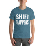 Shift Happens Unisex T-Shirt-Grease Monkey Garage