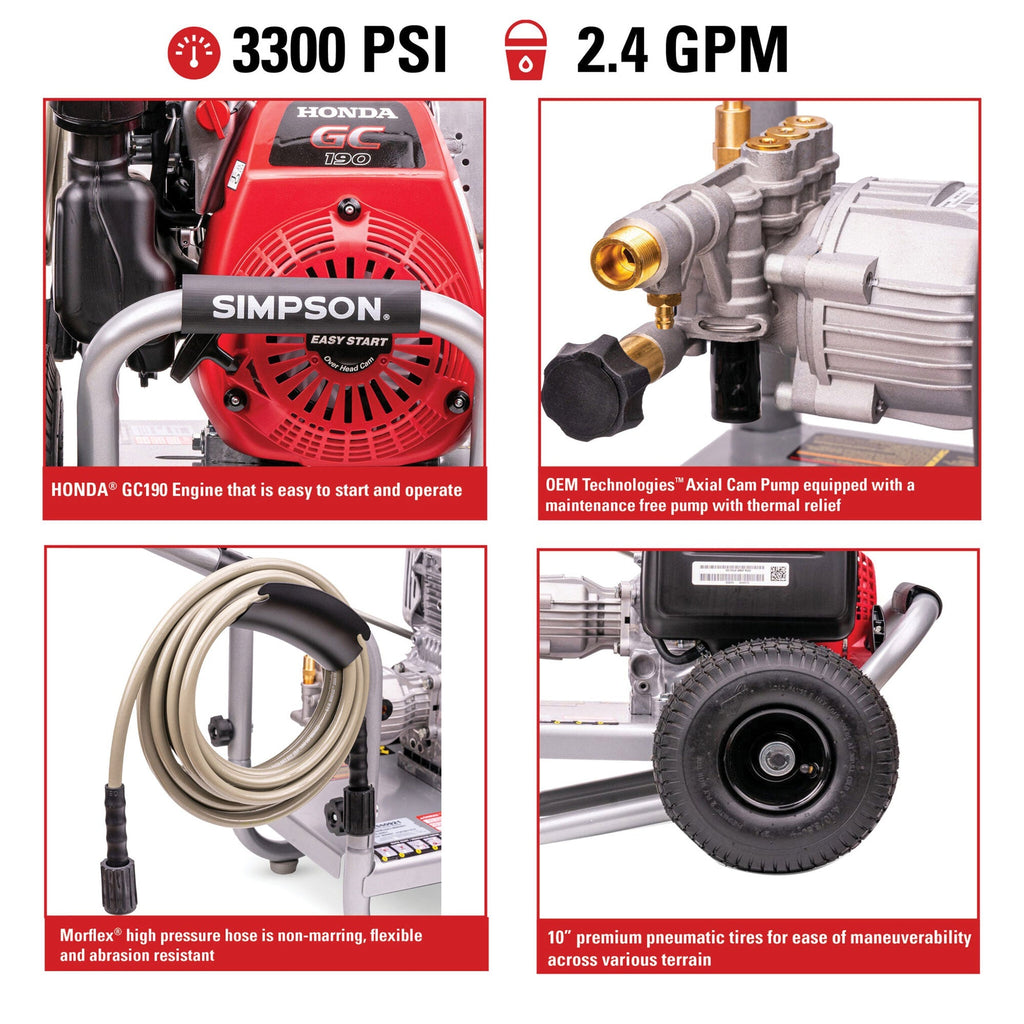Simpson Cleaning MegaShot 3300 PSI 2.4 GPM Portable Pressure Washer with Nozzles-Home & Garden | Lawn & Garden | Outdoor Power Equipment | Pressure Washers-Grease Monkey Garage