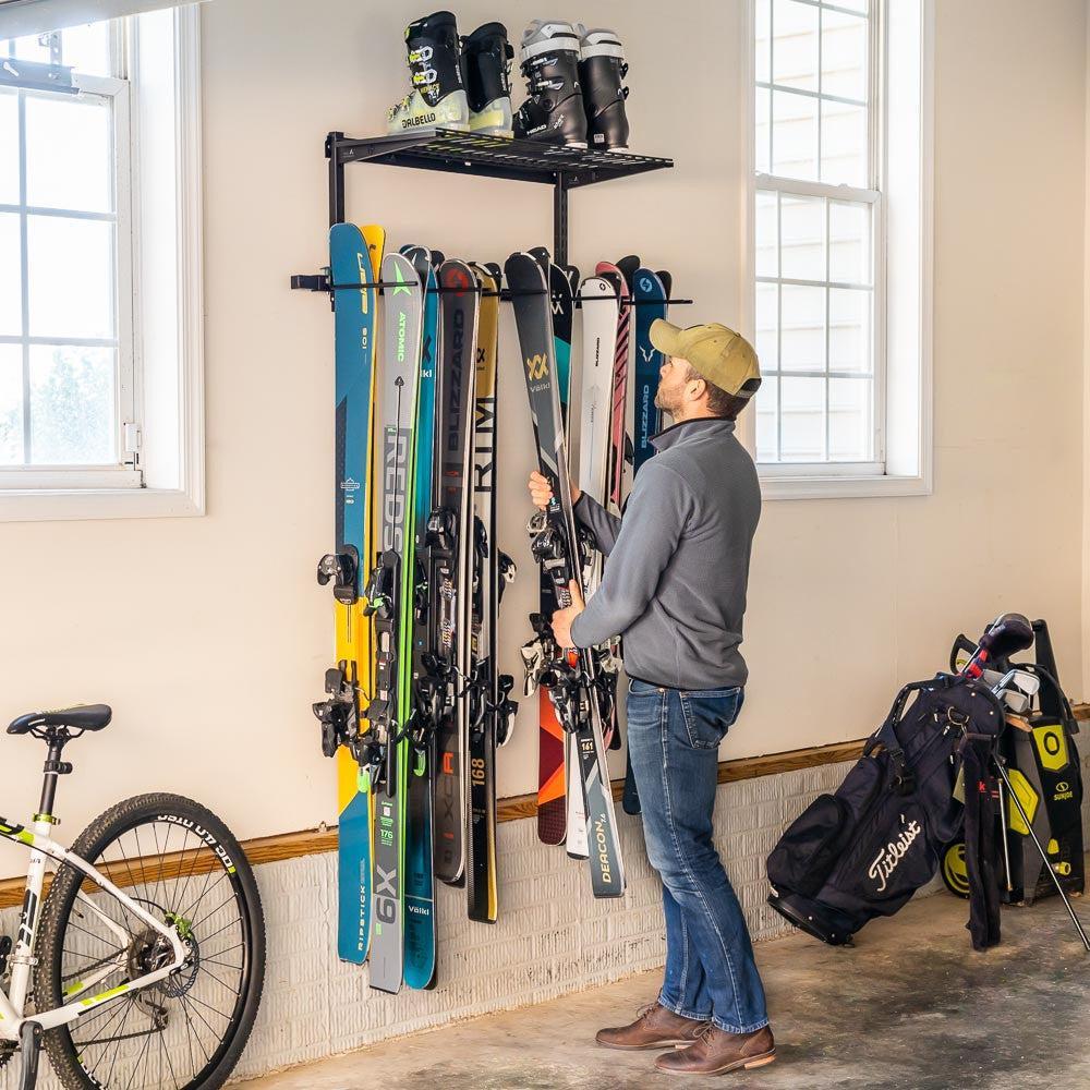Solitude Ski + Shelf | Adjustable Wall Storage System | Holds 10 Pairs of Skis-Wall Mounted-Grease Monkey Garage