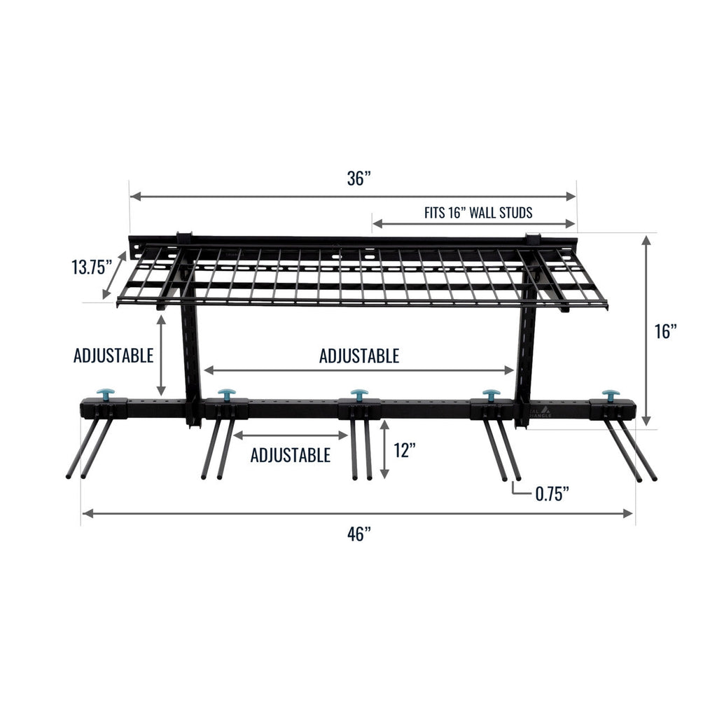Solitude Ski + Shelf | Adjustable Wall Storage System | Holds 10 Pairs of Skis-Wall Mounted-Grease Monkey Garage