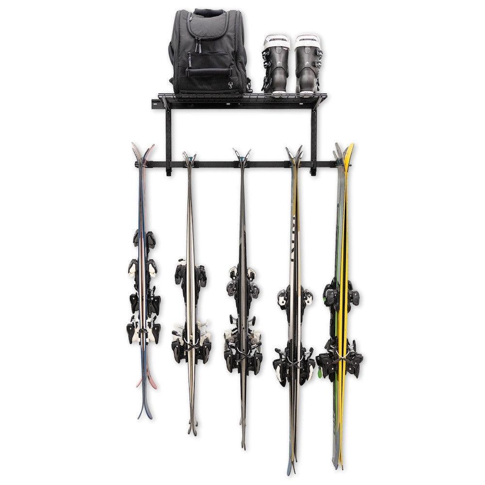 Solitude Ski + Shelf | Adjustable Wall Storage System | Holds 10 Pairs of Skis-Wall Mounted-Grease Monkey Garage
