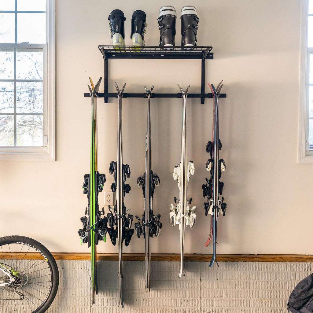 Solitude Ski + Shelf | Adjustable Wall Storage System | Holds 10 Pairs of Skis-Wall Mounted-Grease Monkey Garage