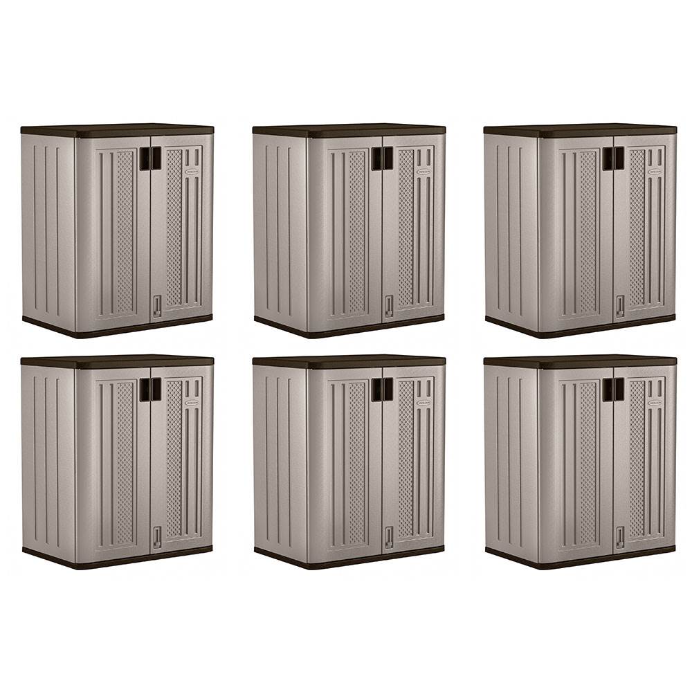 Suncast 9 Cu Ft Heavy Duty Resin Garage Base Storage Cabinet, Platinum (6 Pack)-Home & Garden | Household Supplies | Storage & Organization | Household Storage Containers-Grease Monkey Garage
