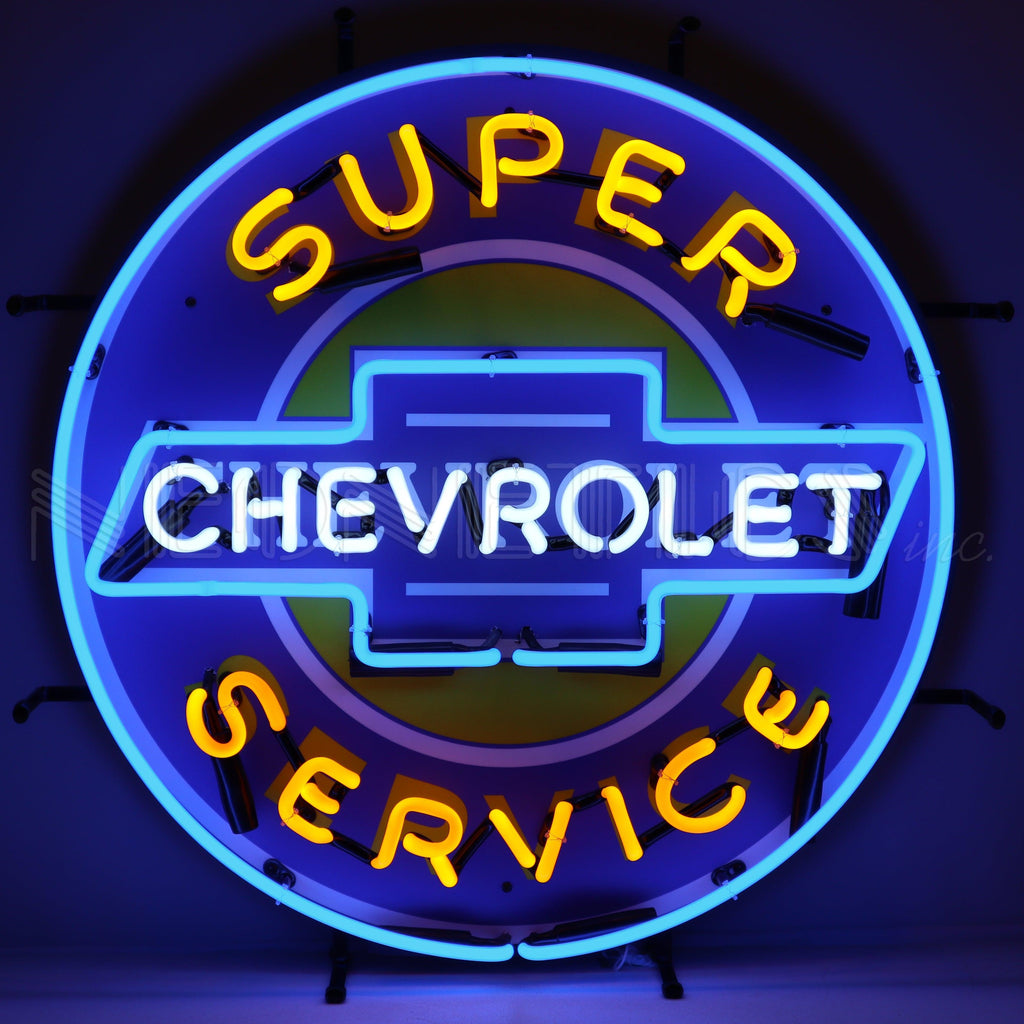 Super Chevy Service Neon Sign with Backing-Neon Signs-Grease Monkey Garage