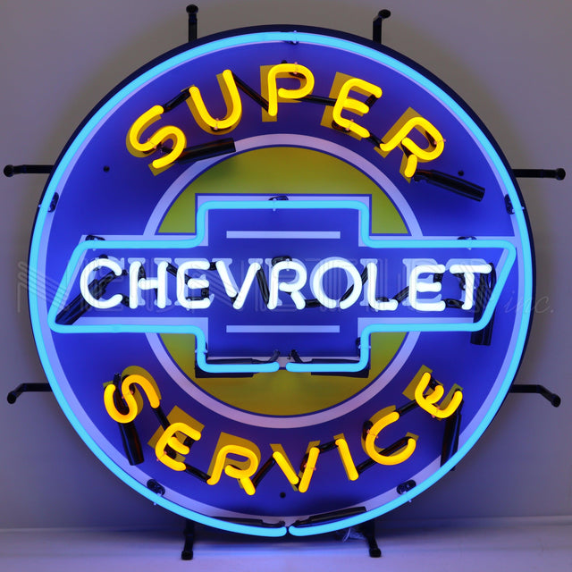 Super Chevy Service Neon Sign with Backing-Neon Signs-Grease Monkey Garage