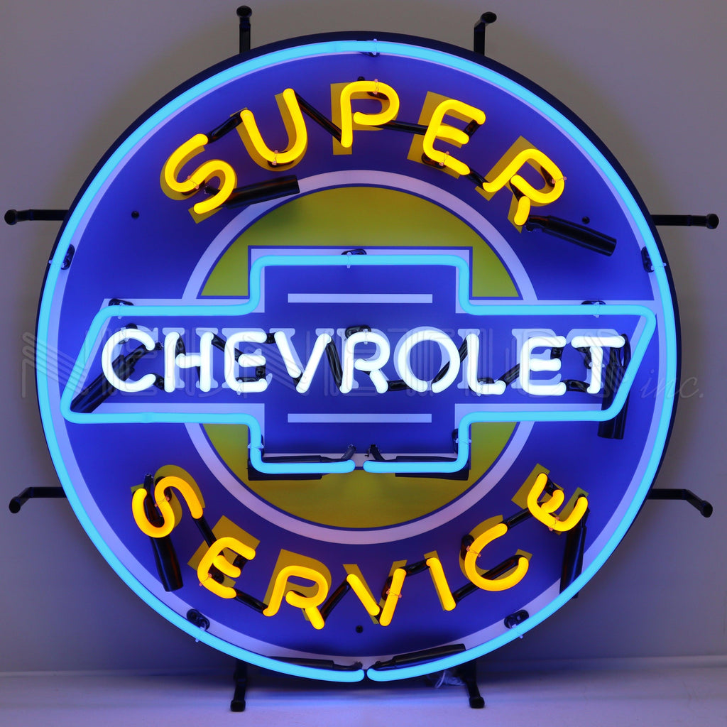 Super Chevy Service Neon Sign with Backing-Neon Signs-Grease Monkey Garage