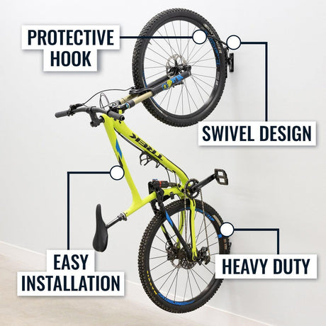 Swivel Mount Bike Storage Rack | 2 Bike Garage Wall Hooks | Mud-Wall Mounted-Grease Monkey Garage