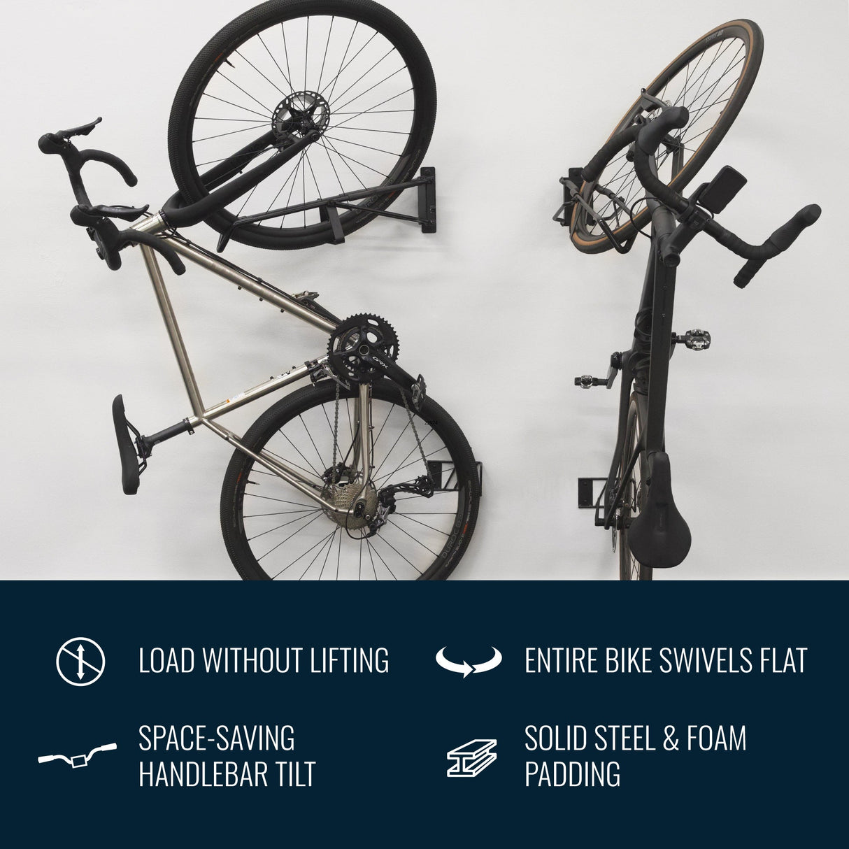 SwivelStow No-Lift Road & Gravel Bike Rack-Wall Mounted-Grease Monkey Garage
