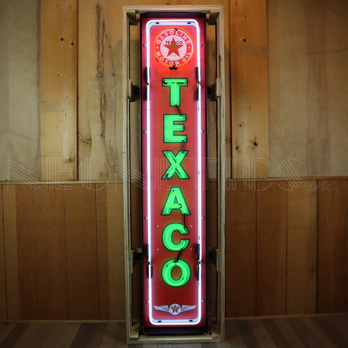 Texaco Vertical Neon Sign in Steel Can (72")-Neon Signs-Grease Monkey Garage